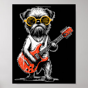 Poster Grifon de Bruxelas Vintage Tocando Música Rock com