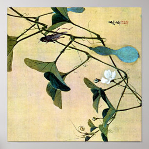 Pôster Grilo em uma arte Ukiyo-E de Woodblock do japonês