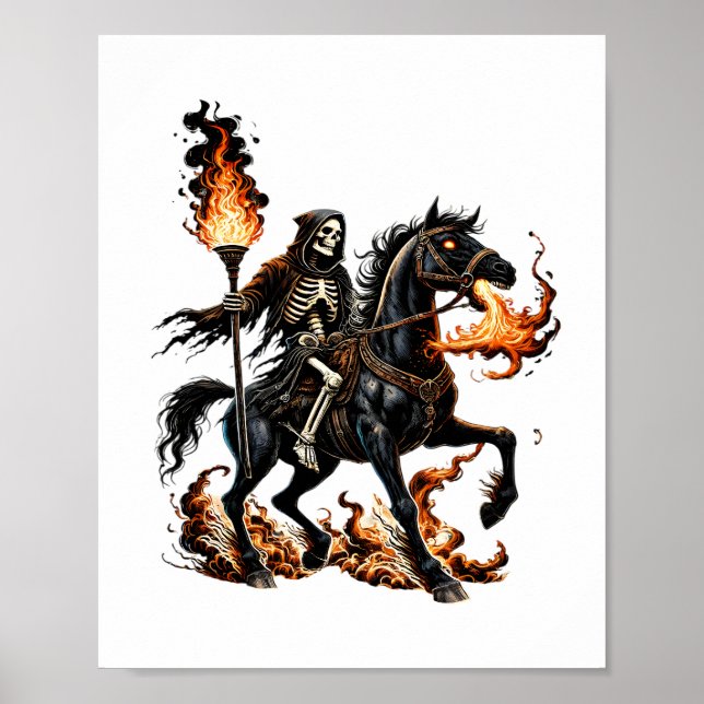 Poster Grim Reaper Skeleton Andando Chamas de Cavalo (Frente)
