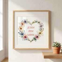 Poster Grinalda de Coração Floral em Aquarela Pastel Cita