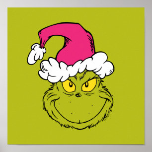 Poster Grinch com Chapéu de Papai Noel Rosa