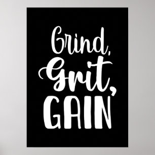Poster Grind, Grit, Gain, Hustle, Gym, Motivação De Suces