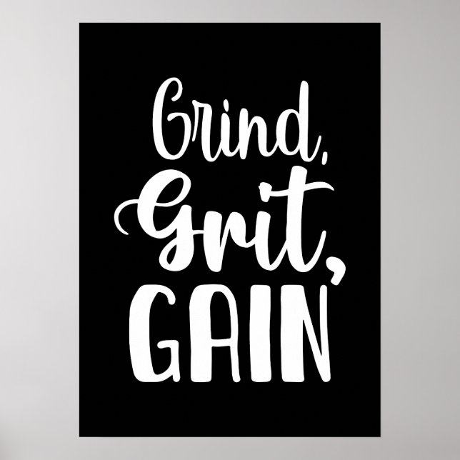 Poster Grind, Grit, Gain, Hustle, Gym, Motivação De Suces (Frente)