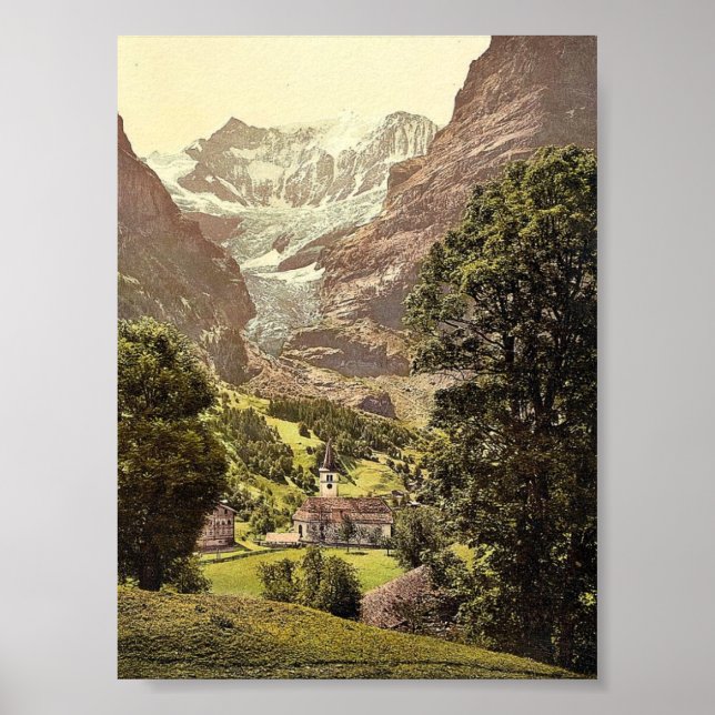 Poster Grindelwald, igreja e montanha Eiger, Bernese Ob (Frente)