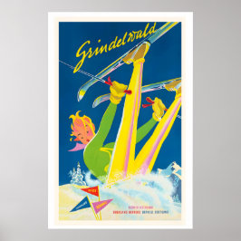 Poster Grindelwald Suíça Cartaz de Esqui Antigo
