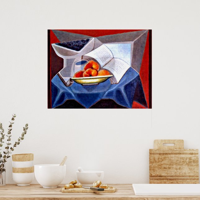 Poster Gris - Fruta e Livro (Cozinha)