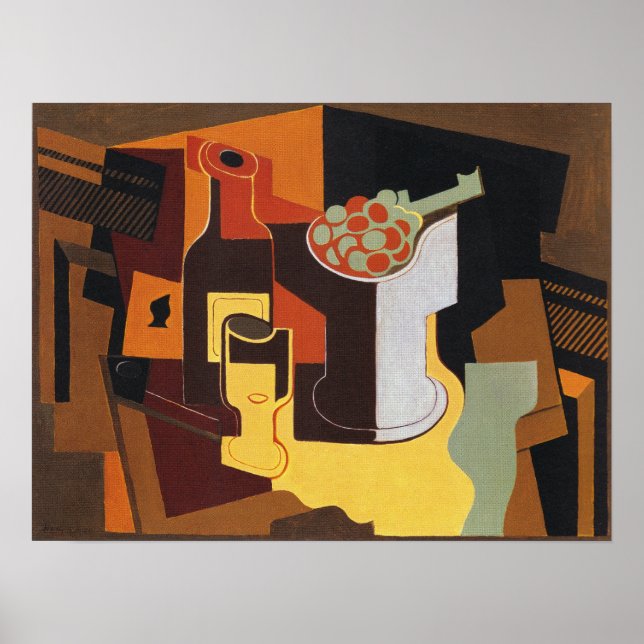 Poster Gris - Garrafa e Tigela de Frutas (Frente)