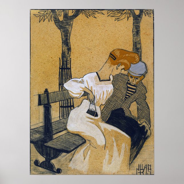 Poster Gris - Homem E Mulher Em Bench 1908 (Frente)