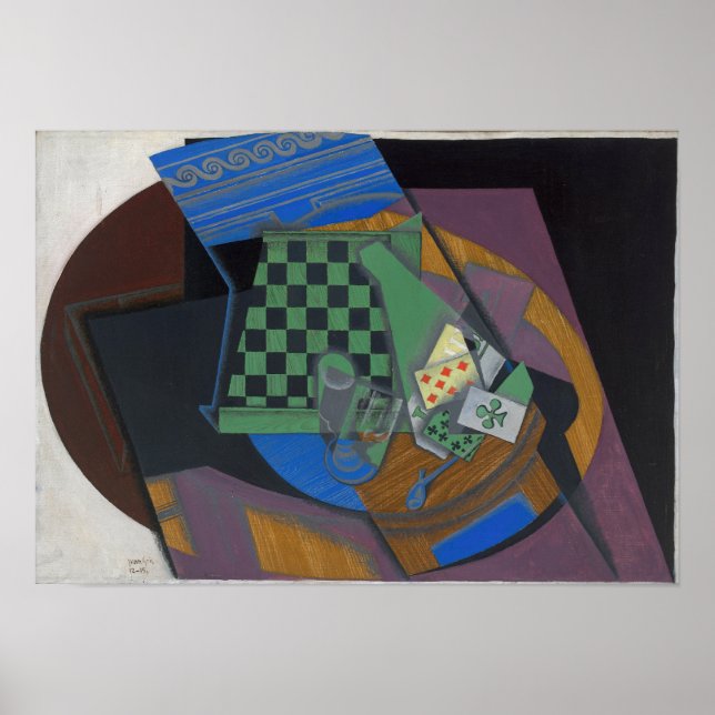 Poster Gris - Tabuleiro de Xadrez e Cartas de Baralho (Frente)