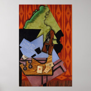 Poster Gris - Violino E Cartas De Baralho Em Uma Mesa