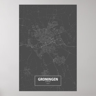 Poster Groningen, Países Baixos (branco a preto)