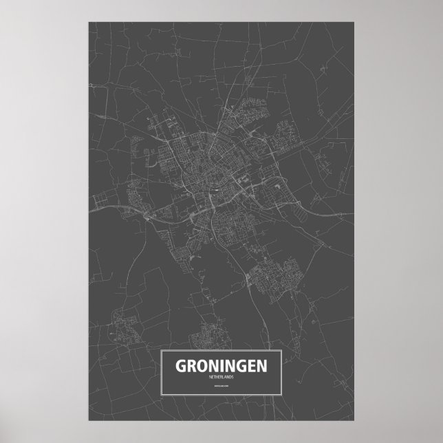Poster Groningen, Países Baixos (branco a preto) (Frente)