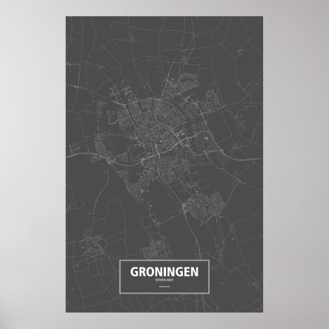 Poster Groningen, Países Baixos (branco no preto) (Frente)