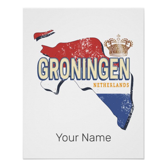 Pôster Groningen Países Baixos - Mapa Retro Holandês Vint (Frente)