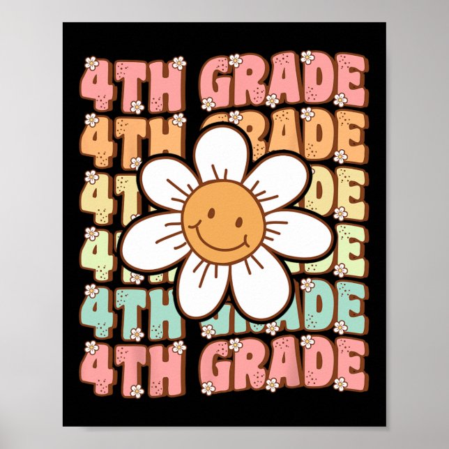 Poster Groovy 4º ano de volta à escola no 1º dia do quart (Frente)