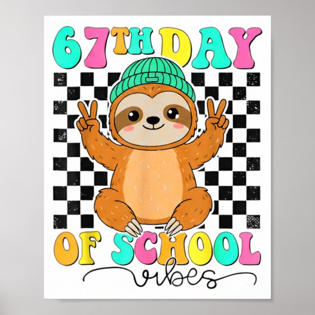 Poster Groovy 67 Days Of School Funny 67 Students Peace S (Frente)