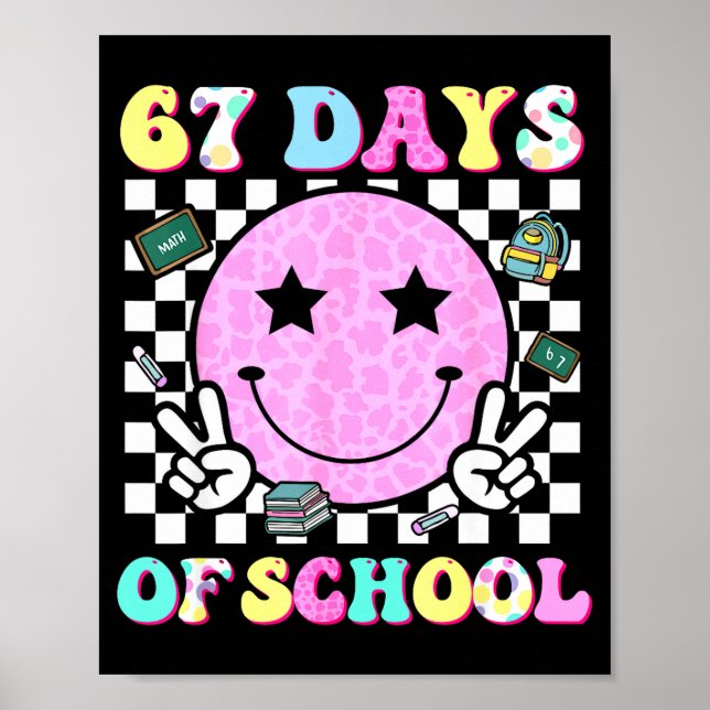 Poster Groovy 67 Days Of School Smile Face Teacher Kids W (Frente)