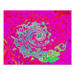 Pôster Groovy Abstrato Azul Teal e Vermelho Swirl