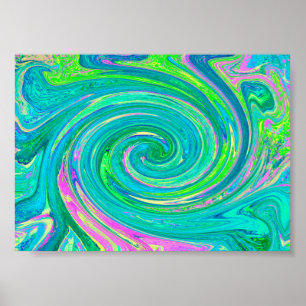 Poster Groovy Abstrato Retro Aquamarine