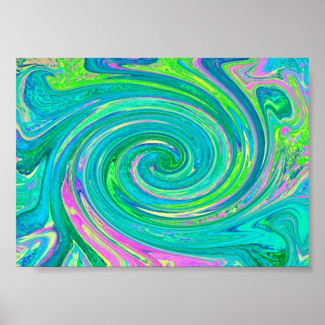 Poster Groovy Abstrato Retro Aquamarine (Frente)