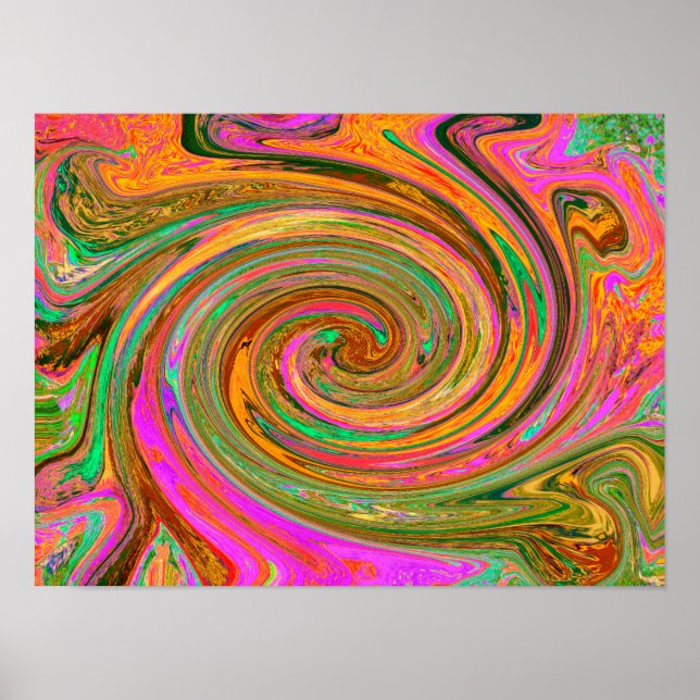 Poster Groovy Abstrato Retro Orange e Green Swirl (Frente)