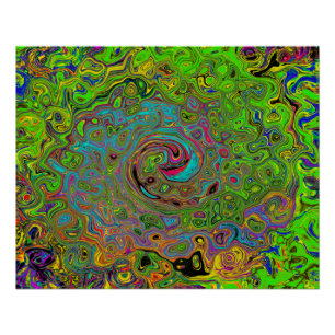 Pôster Groovy Abstrato Retro Remoinho Verde Lima e Azul