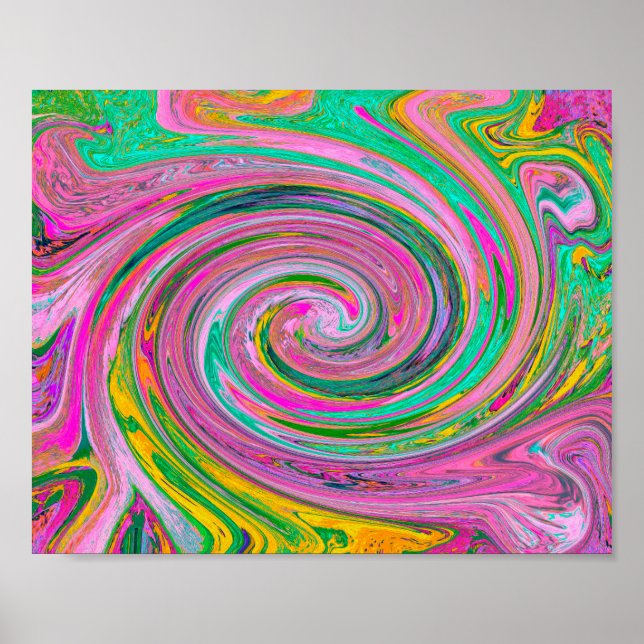 Poster Groovy Abstrato Retro Rosa e Verde Menta Redemoinh (Frente)