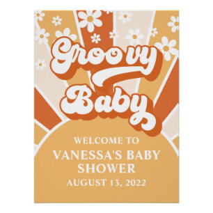 Pôster Groovy Baby Retro Sunshine Bem-vindo ao Chá de Beb