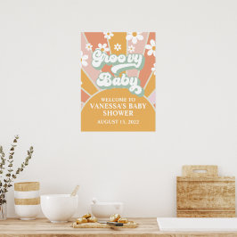 Poster Groovy Baby Retro Sunshine Bem-vindo ao Chá de Beb