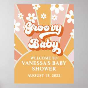 Poster Groovy Baby Retro Sunshine Chá de fraldas Bem-vind