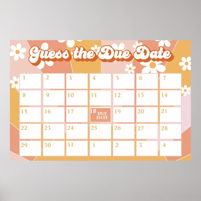 Poster Groovy Baby Retro Sunshine Chá de fraldas Data de  (Frente)