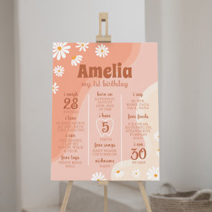 Poster Groovy Boho Daisy Primeiro Sinal de Marcha de Aniv