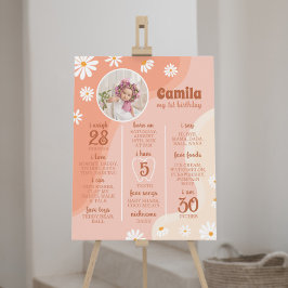 Poster Groovy Boho Daisy Primeiro Sinal de Marcha de Aniv