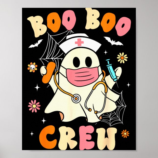 Poster Groovy Boo Boo Crew Nurse Halloween Cute Ghost Wom (Frente)