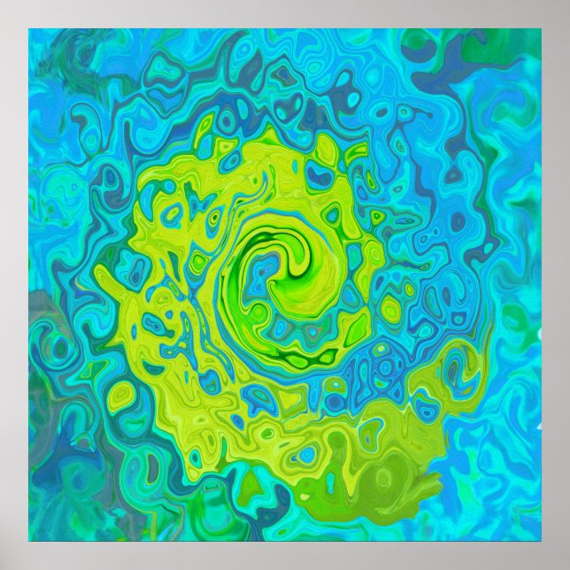 Poster Groovy Chartreuse e Aquamarine Líquido Turbilhão (Frente)