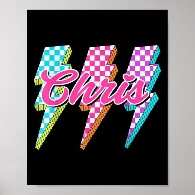 Poster Groovy Chris Lightning Bolt Checkered I Love Meme  (Frente)