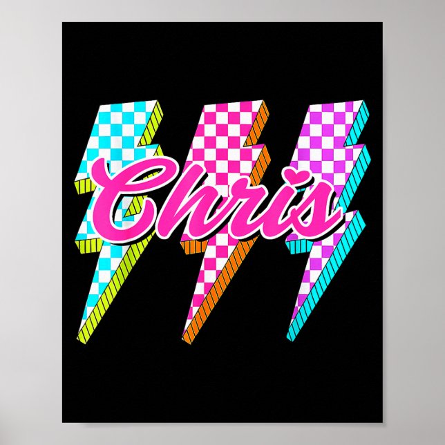 Poster Groovy Chris Lightning Bolt Checkered I Love Meme  (Frente)