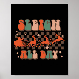 Poster Groovy Christmas Sleigh o dia inteiro Reindeer