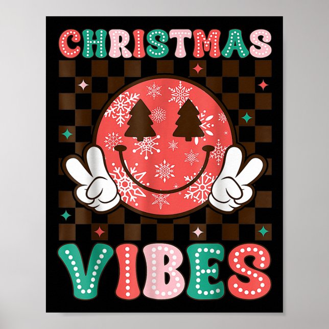 Poster Groovy Christmas Vibes Happy Smile Face Xmas Holid (Frente)