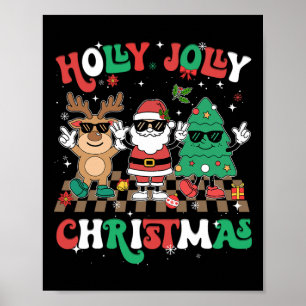 Poster Groovy Christmas Xmas Reindeer Papais noeis Tree B