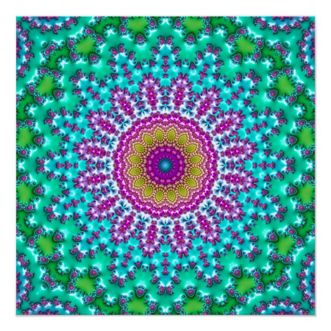 Pôster Groovy Colorful Jewel Tone Boho Fractal Mandala (Frente)