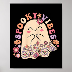 Poster Groovy Cute Kawaii Ghost Floral Spooky Vibes Hippi