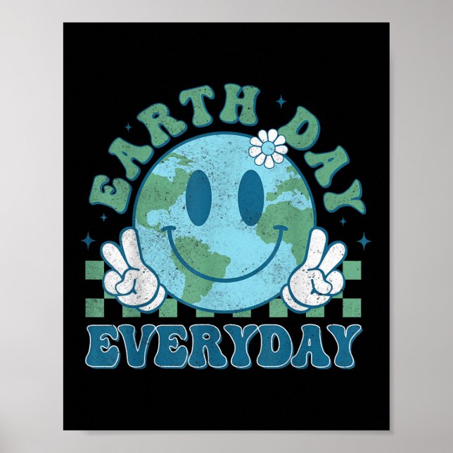 Poster Groovy Earth Day 2025 Todos Os Dias Sorria Face Sa (Frente)