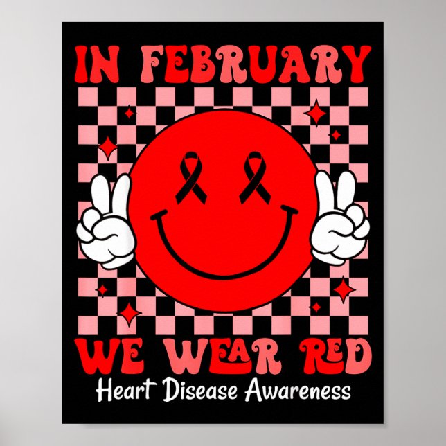 Poster Groovy Em Fevereiro Usamos Vermelho Para Doença Ca (Frente)