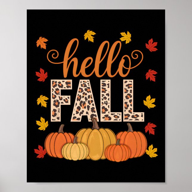 Poster Groovy Fall Autumn Maple Deixa Pumpkin Leop (Frente)
