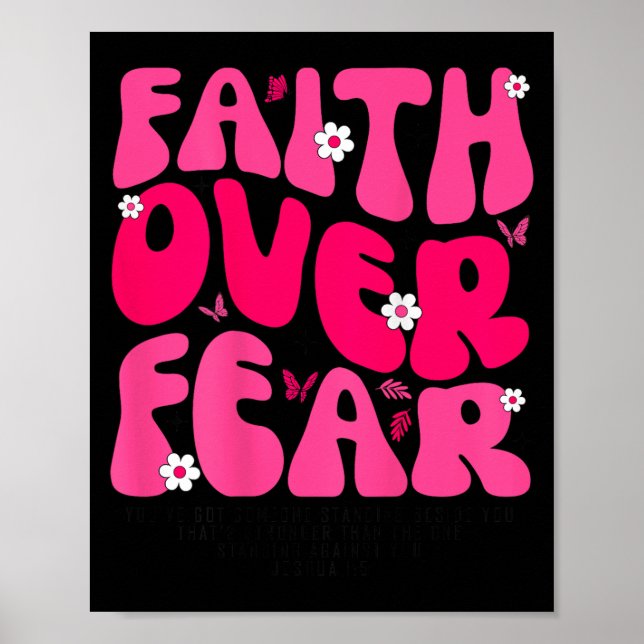 Poster Groovy Floral Faith Over Fear Religious God Christ (Frente)