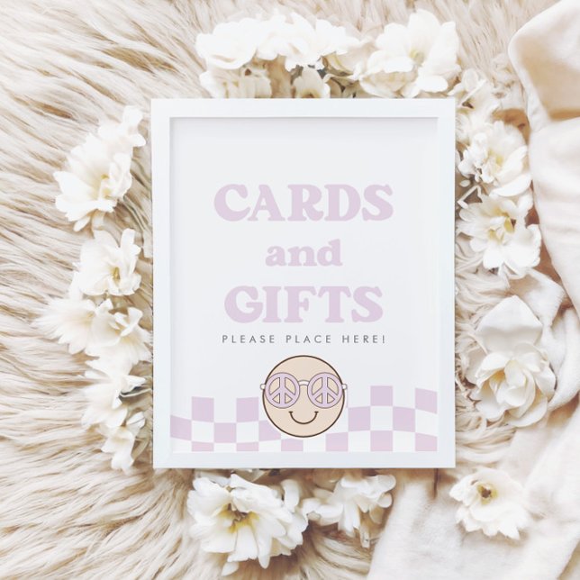 Poster Groovy Girl Checked Happy Face | Cartões + present (Criador carregado)