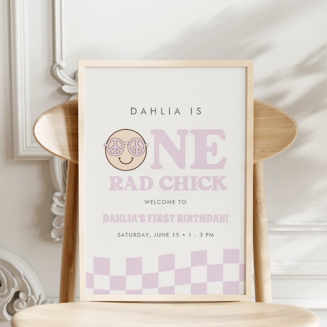 Poster Groovy Girl Checked Happy Face | Sinal de boas-vin (Criador carregado)