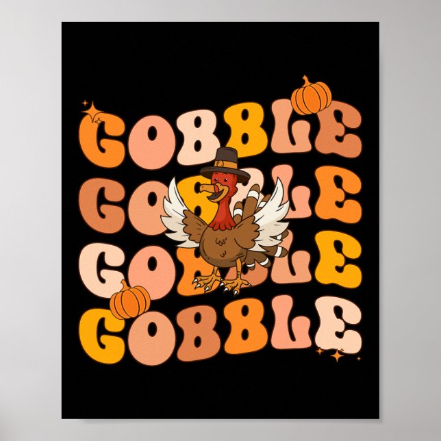 Poster Groovy Graças Gobble Fall Tee Graphic Para Wo (Frente)