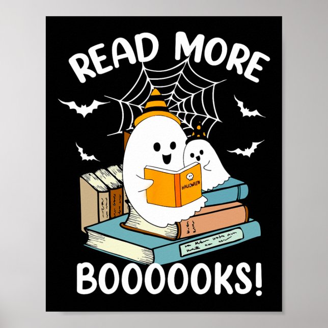 Poster Groovy Halloween Ghost Leia Mais Livros Bibliotecá (Frente)